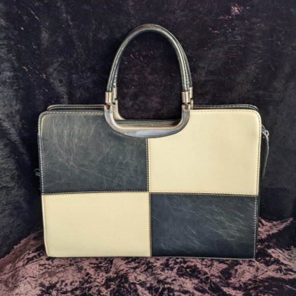 Flora Louis Leather Checkerboard Handbag Purse Excellent Black & White, Timeless - Picture 4 of 16